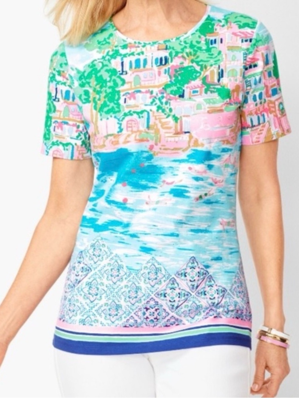 🌸 Talbots Scenic Print Tee — Size M